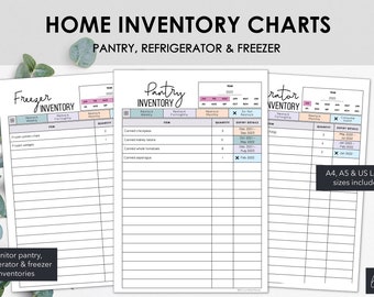 Home Inventory Trackers Printable | Chart Pantry Inventory | List Refrigerator Inventory | Freezer Inventory Trackers | Instant Download