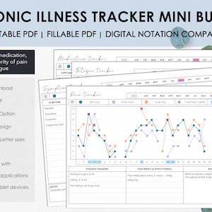 Printable and Fillable Chronic Illness Tracker Mini Bundle | Track Monthly Medications Symptoms Pain & Fatigue | Instant Download