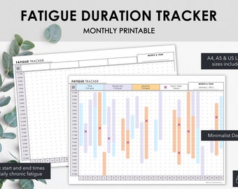Chronic Fatigue Duration Tracker Monthly Printable | Track Fatigue Duration Symptom Severity & Treatment Times | Instant Download
