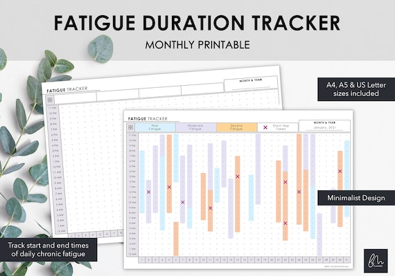Chronic Fatigue Duration Tracker Monthly Printable | Track Fatigue Duration Symptom Severity & Treatment Times | Instant Download