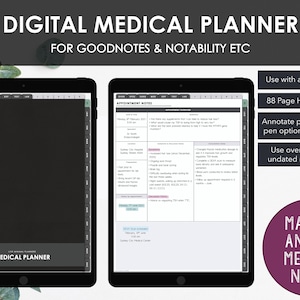 Digitale medische planner | Planner met hyperlink om onkosten van medische notities te beheren Symptomen | Minimalistisch groen | Digitale download