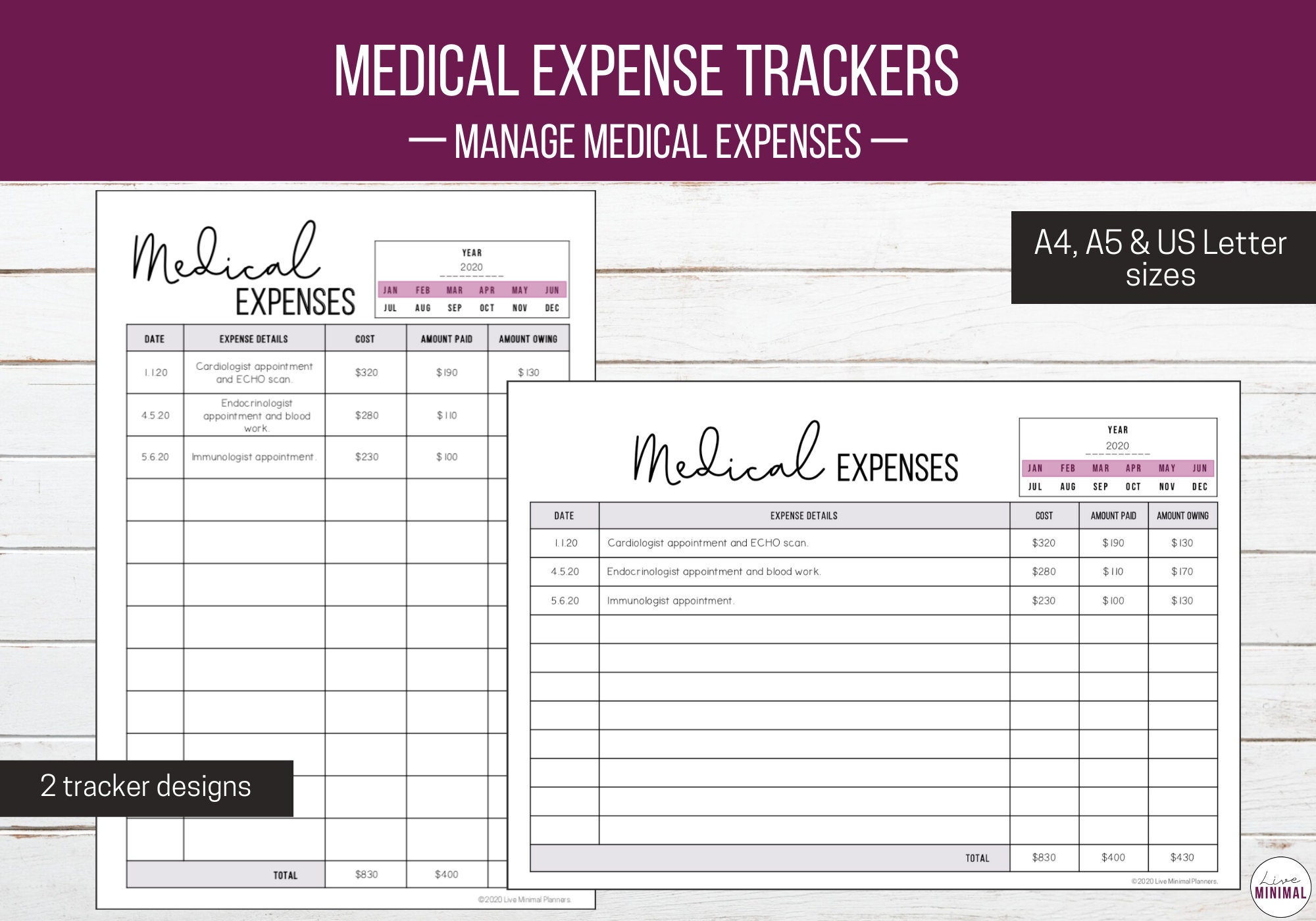 Medical Expense Trackers Printable Manage Medical Expenses | Etsy