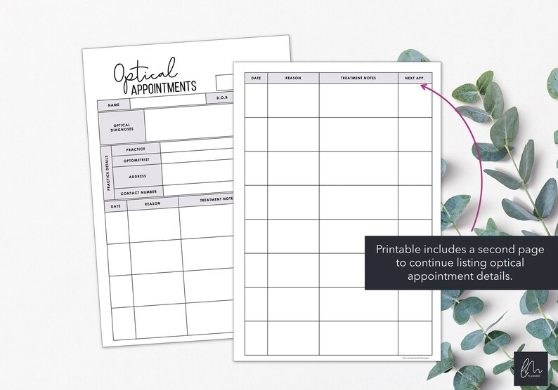Annual Optical Appointment Chart Manage Historical and Future Optical Visits & Treatment Notes
