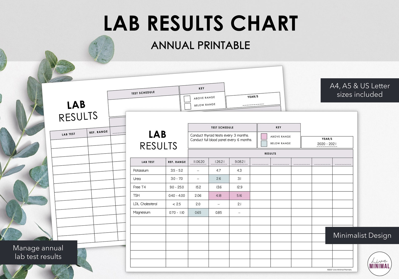 Printable Medical Lab Results Chart Monitor & Chart Blood Etsy