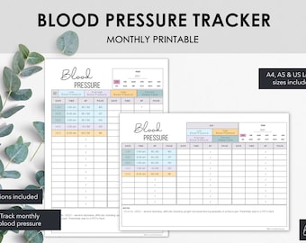Monthly Blood Pressure Tracker | Printable Blood Pressure Log | Dysautonomia Blood Pressure Chart | Instant Download