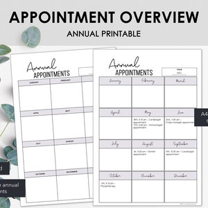 Annual Appointment Printable | Yearly Appointment Schedule | Annual Medical Appointments Overview | Instant Download