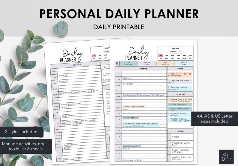 Daily Planner Printable Personal Daily Planner Productivity Tracker ...