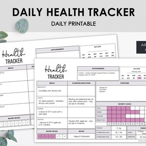 Daily Health Tracker Printable | Chronic Illness Management | Monitor Meals, Symptoms, Severity | Medical Binder Tracker | Instant Download