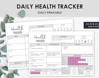 Daily Health Tracker Printable | Chronic Illness Management | Monitor Meals, Symptoms, Severity | Medical Binder Tracker | Instant Download