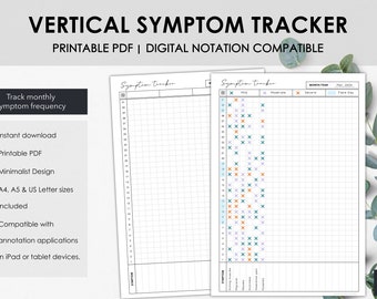Printable Vertical Health and Symptom Tracker, Chart Daily Symptom Frequency, Chronic Illness Medical Planner Insert, Instant Download