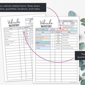 Vehicle Inventory Charts | List Vehicle Related Items in a Printable ...