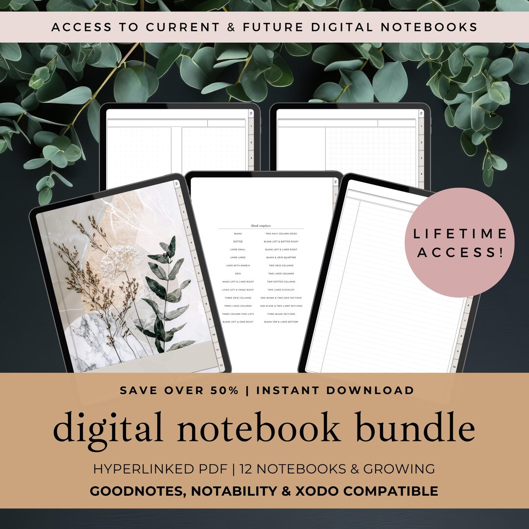 Lifetime Access Digital Notebook Bundle, Goodnotes & Notability ...