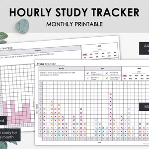 Studietracker per uur | Breng elke maand de duur van de dagelijkse studie in kaart | Productiviteitstracker voor hogescholen | Minimalistisch ontwerp | Direct downloaden