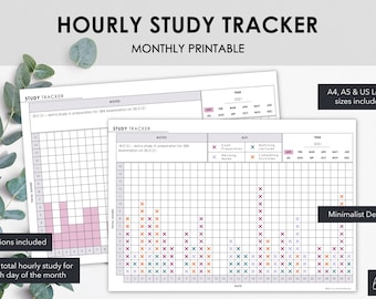 Hourly Study Tracker | Chart the Duration of Daily Study each Month | College Productivity Tracker | Minimalist Design | Instant Download