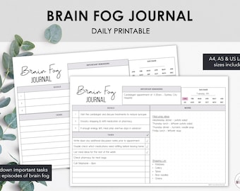 Chronic Illness Daily Planner, Printable Brain Fog Journal, Manage Important Daily Tasks Notes & Goals