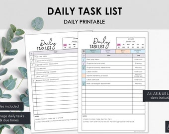 Printable Daily Task List | Track Daily Tasks & Productivity | Manage Daily Priorities and Due Times | Instant Download