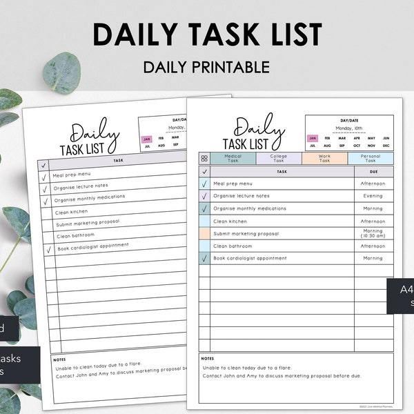 Printable Daily Task List | Track Daily Tasks & Productivity | Manage Daily Priorities and Due Times | Instant Download