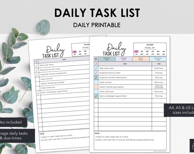 Printable Daily Task List | Track Daily Tasks & Productivity | Manage ...