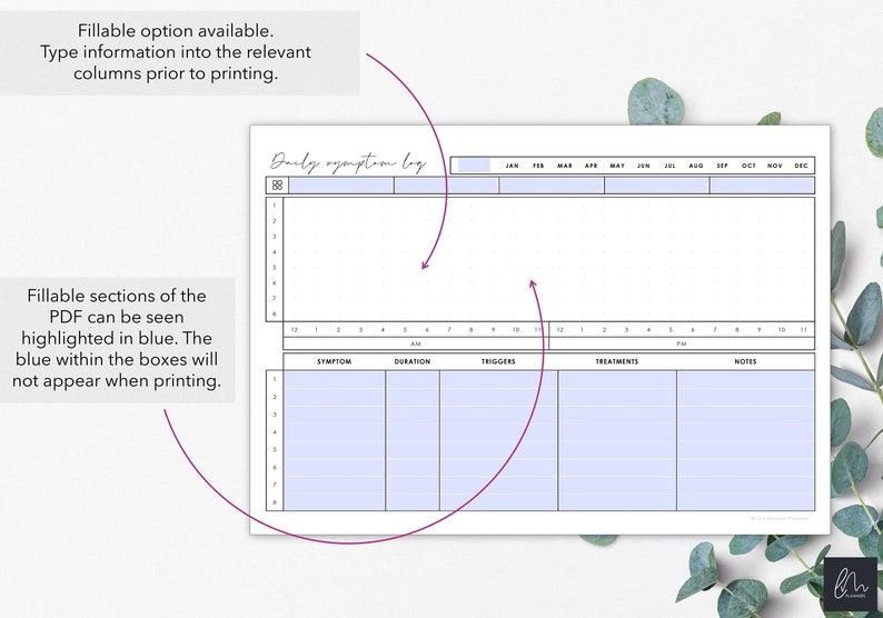 Printable and Fillable Daily Symptom Tracker to Chart Daily Symptom ...