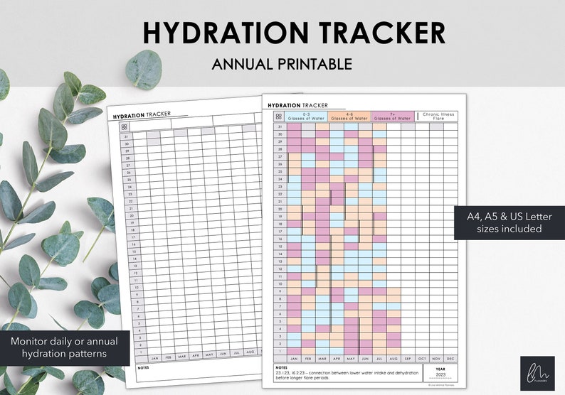 Annual Hydration Tracker Printable | Track Yearly Chronic Dehydration ...