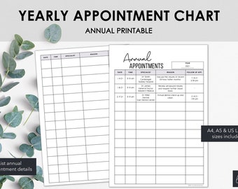Annual Appointments Printable | Manage Medical Appointments | Printable Medical Appointments Chart | Instant Download