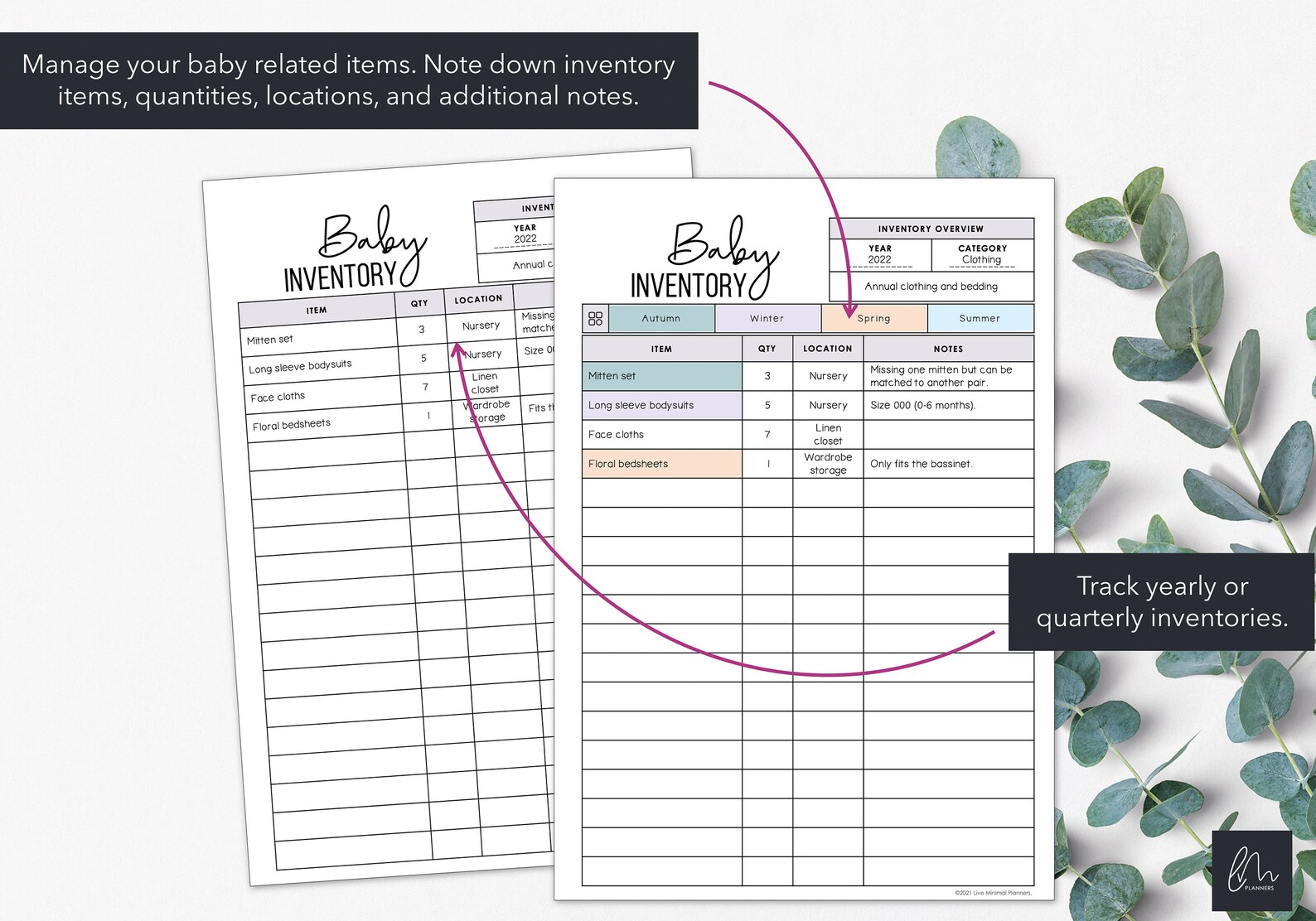 Nursery Inventory Charts | List Baby Related Items in a Printable ...