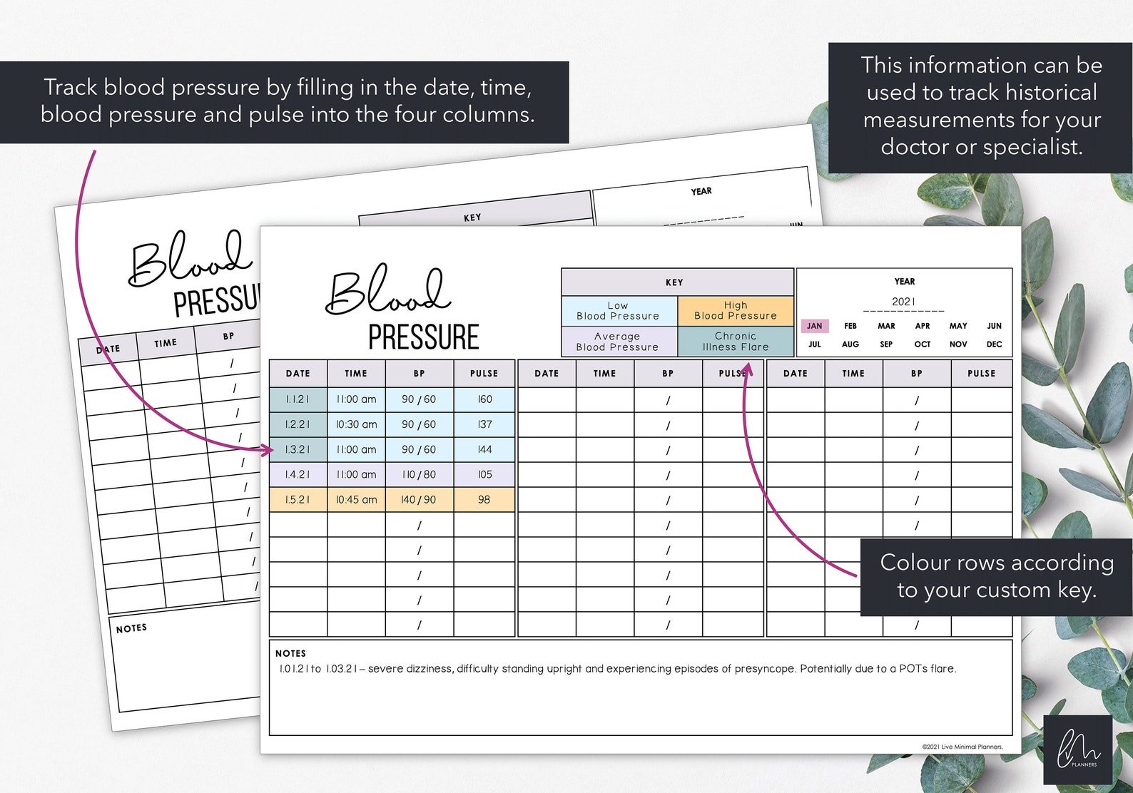 Monthly Blood Pressure Tracker | Printable Blood Pressure Log ...