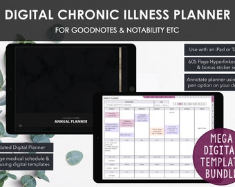 Undated Digital Chronic Illness Planner | Mega Bundle | Hyperlinked Planner with Week on One Page | Instant Download