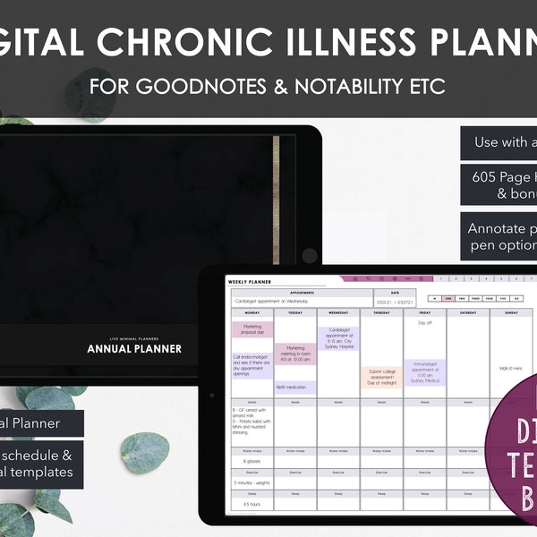 Undated Digital Chronic Illness Planner | Mega Bundle | Hyperlinked Planner with Week on One Page | Instant Download