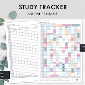 Jaarlijkse studietracker afdrukbaar | Breng elke maand de duur van de dagelijkse studie in kaart | Productiviteitstracker voor hogescholen | Direct downloaden