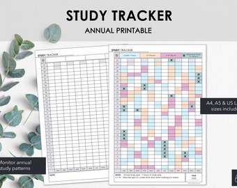 Annual Study Tracker Printable | Chart the Duration of Daily Study Each Month | College Productivity Tracker | Instant Download