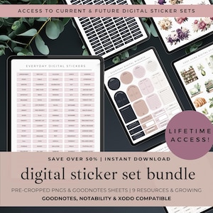 Lifetime Access Digital Sticker Bundle, Goodnotes & Notability Everyday Stickers, Aesthetic Digital Journal Stickers and Widgets