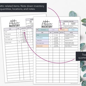 Attic Inventory Charts | List Attic Related Items in a Printable ...