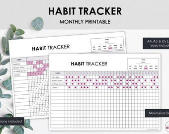Printable Monthly Habit Tracker | Daily Goal Planning Tracker | Minimalist Design | Instant Download