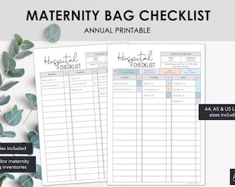 Maternity Bag Checklist | List Maternity Items in a Printable Inventory Chart for a Labour & Delivery Hospital Stay | Instant Download