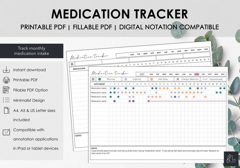 Printable and Fillable Monthly Medication Tracker Chart Monthly Medication Intake Instant Download image 1