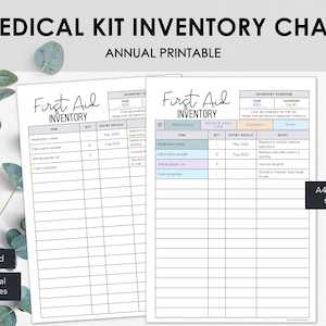 Medical Kit Inventory Charts | List First Aid or Medical Supplies in a Printable Household Inventory Tracker | Instant Download