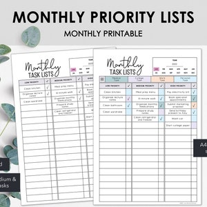 Monthly Task List Printable | Prioritize Monthly Tasks to Manage Brain Fog | Monthly Priority Planner to List Tasks | Instant Download