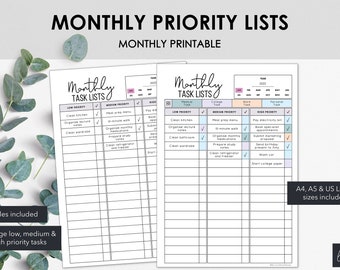 Monthly Task List Printable | Prioritize Monthly Tasks to Manage Brain Fog | Monthly Priority Planner to List Tasks | Instant Download
