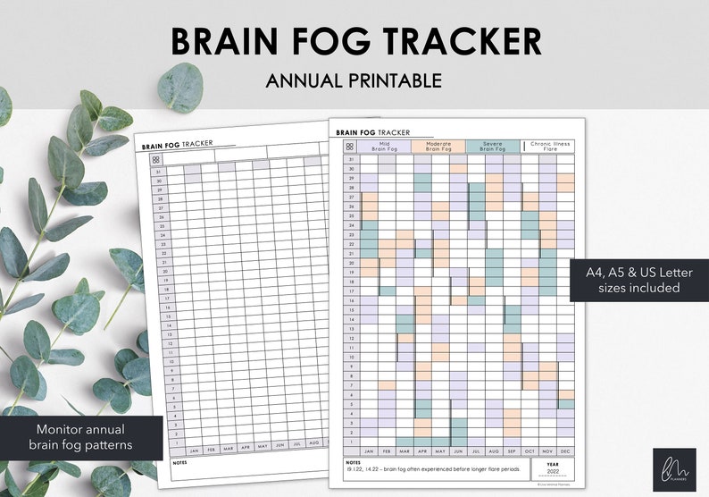 Traqueur annuel de brouillard cérébral imprimable Suivre le brouillard cérébral annuel et la gravité Téléchargement instantané image 1