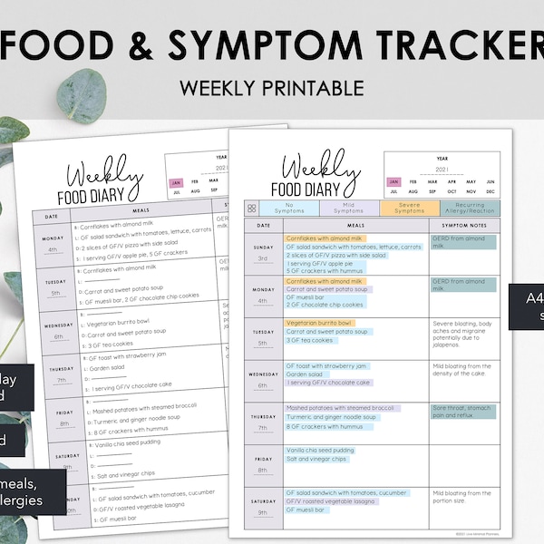 Weekly Food & Symptoms Trackers | Track Meals and Allergies | Meal Diary Printable | Food Diary Tracker | Food Allergy | Instant Download