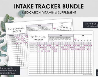 Intake Tracker Bundle | Track Medications Vitamins & Supplements | Instant Download