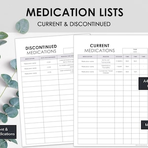 Printable Medication Lists | Manage Current & Discontinued Medication Details | Minimalist Design | Instant Download