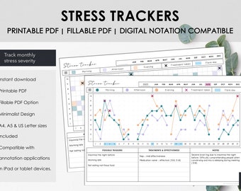 Suivi mensuel de l'intensité du stress, imprimable et à remplir | Suivez les niveaux de stress quotidiens | Imprimables pour reliure médicale | Téléchargement instantané
