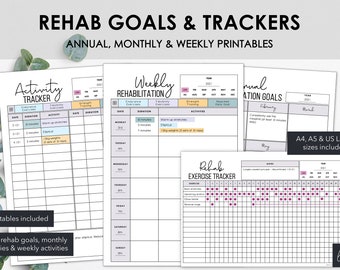 Exercise Rehabilitation Goals & Trackers | Physiotherapy Exercise Printable | Printable Monthly Rehabilitation Tracker | Instant Download
