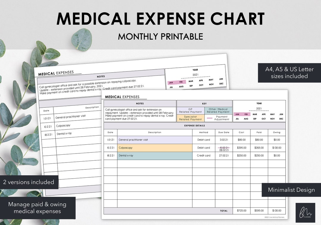 Printable Medical Expense Chart Manage Track Medical or Health Printable Medical Expense Chart Manage Track Medical or Health