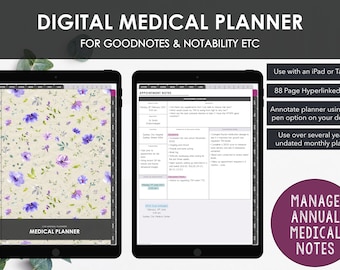 Digital Medical Planner | Hyperlinked Planner | Manage Medical Notes Expenses Symptoms | Minimalist Floral Garden Cover | Digital Download
