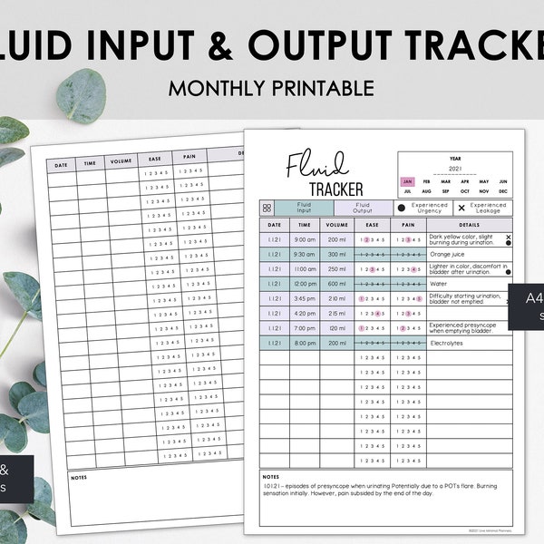 Fluid Input & Output Tracker | Manage Weekly or Monthly Fluids Ease Pain Urgency Leakage | Medical Binder Insert | Instant Download