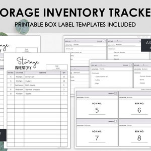 Storage Inventory Trackers Printable | Home Inventory | Moving Home Inventories | Home Storage Box Labels and Trackers | Instant Download