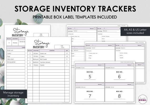 Storage Inventory Trackers Printable | Home Inventory | Moving Home Inventories | Home Storage Box Labels and Trackers | Instant Download